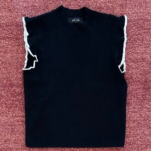 fab'rik Black Top with White Ruffle Trim
